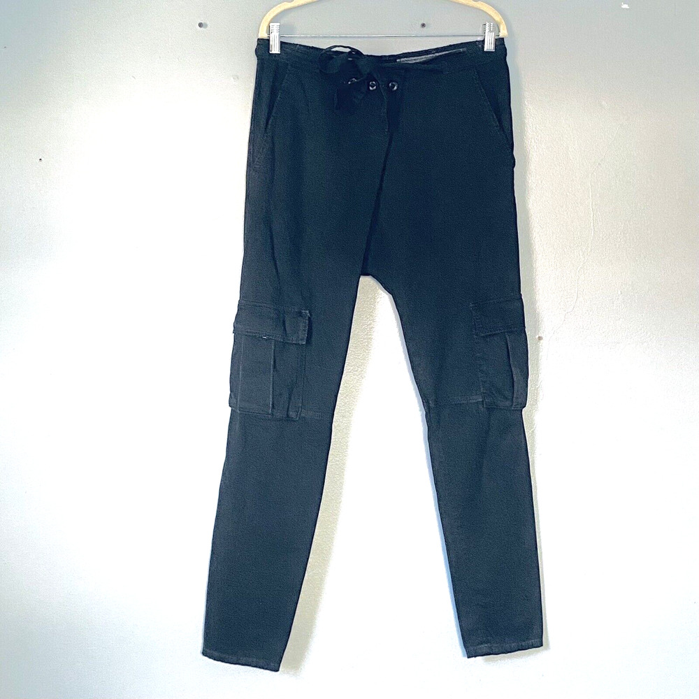Current Elliot Pants Size 10/12 Black Crossover Cargo Tapered Adjustable Waist
